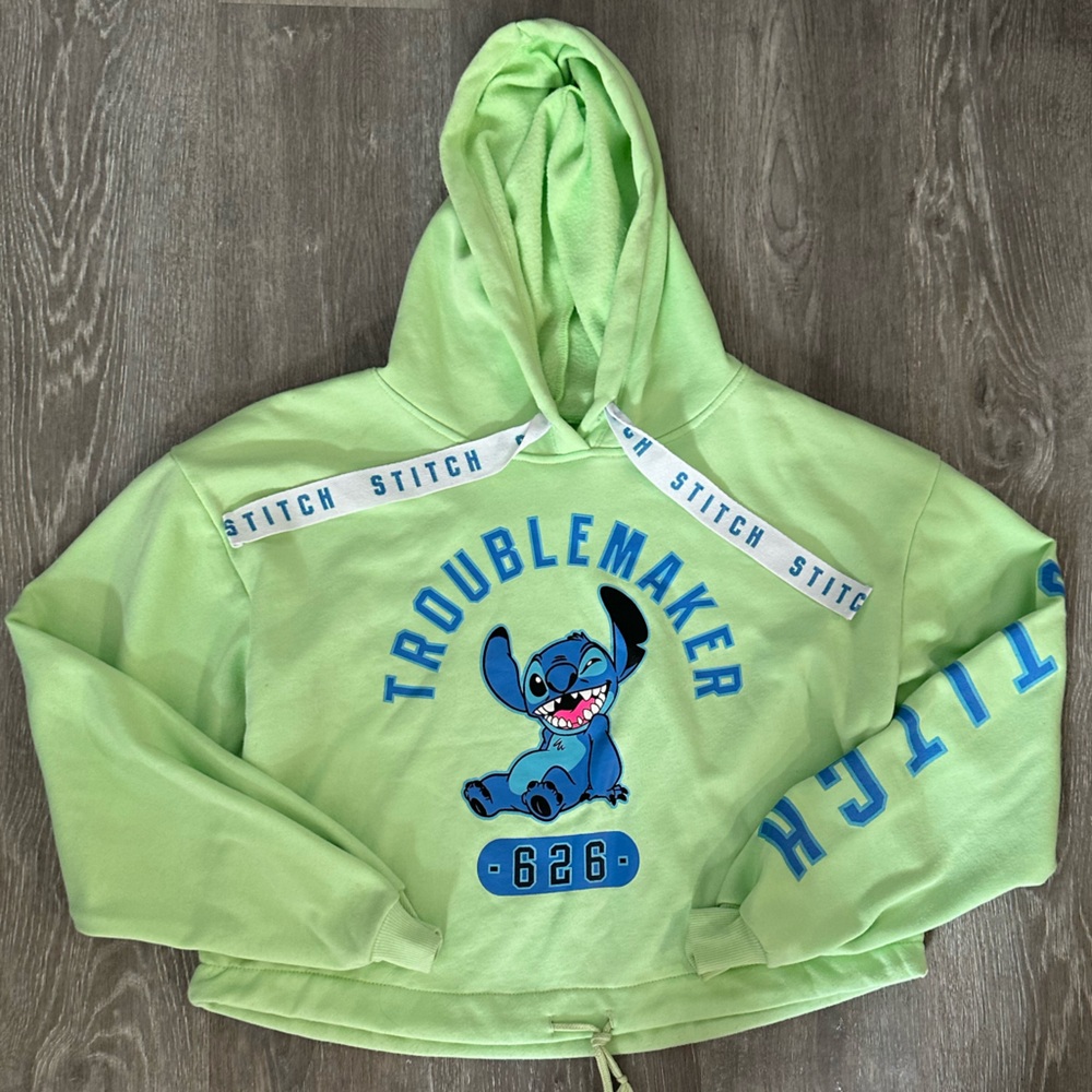 Women’s Disney Stitch Fleece Crop Hoodie Sweatshirt with Logo, Size Medi… - Picture 2 of 13
